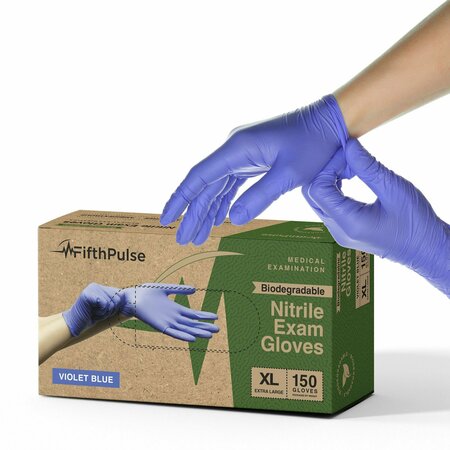 FIFTHPULSE Nitrile Disposable Gloves, 3 mil Palm, Nitrile, XL, 150 PK, Violet Blue FMN100547